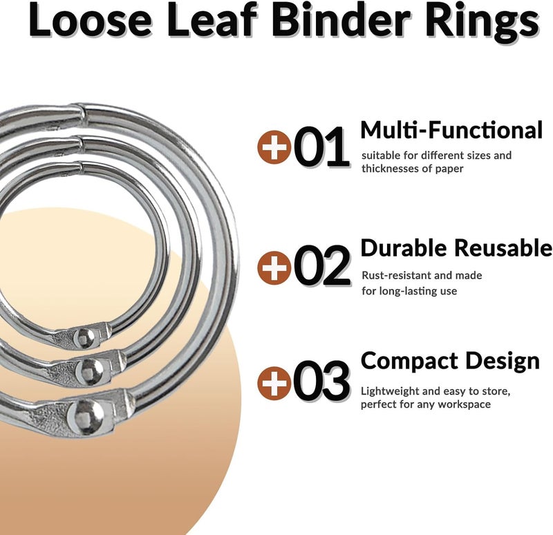 NEEWAY 40pcs Loose Leaf Binder Rings Assorted Sizes (0.75, 1, 1.2 Inch), Metal Rings for Index Cards, Flash Cards, Notebooks,Sliver - Image 3
